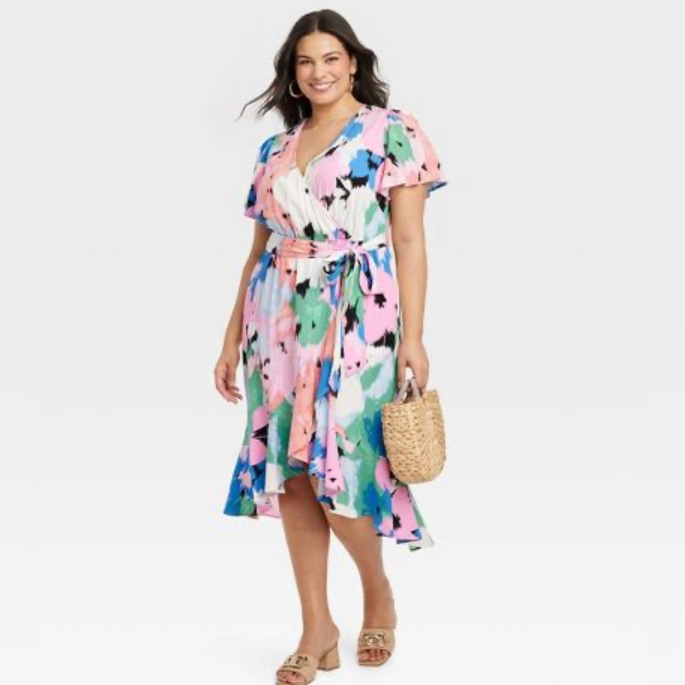NWT Ava & Viv Flutter Sleeve Midi Black Wrap Dress Size XXL - Picture 12 of 16